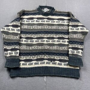 Vintage Celtic Country Sweater Mens Large Wool Ireland Knit Nordic Roll Neck See